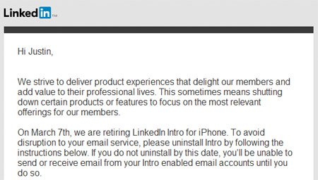 LinkedIn Intro Retirement Email